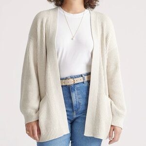 Quince Women's Speckled Beige Oversized Cardigan Sweater sz XS Organic Cotton